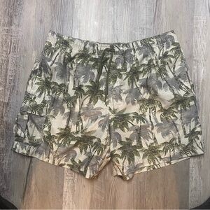 Islander Mens Hawaiian Swim Trunks Palm Tree All Over Print EUC